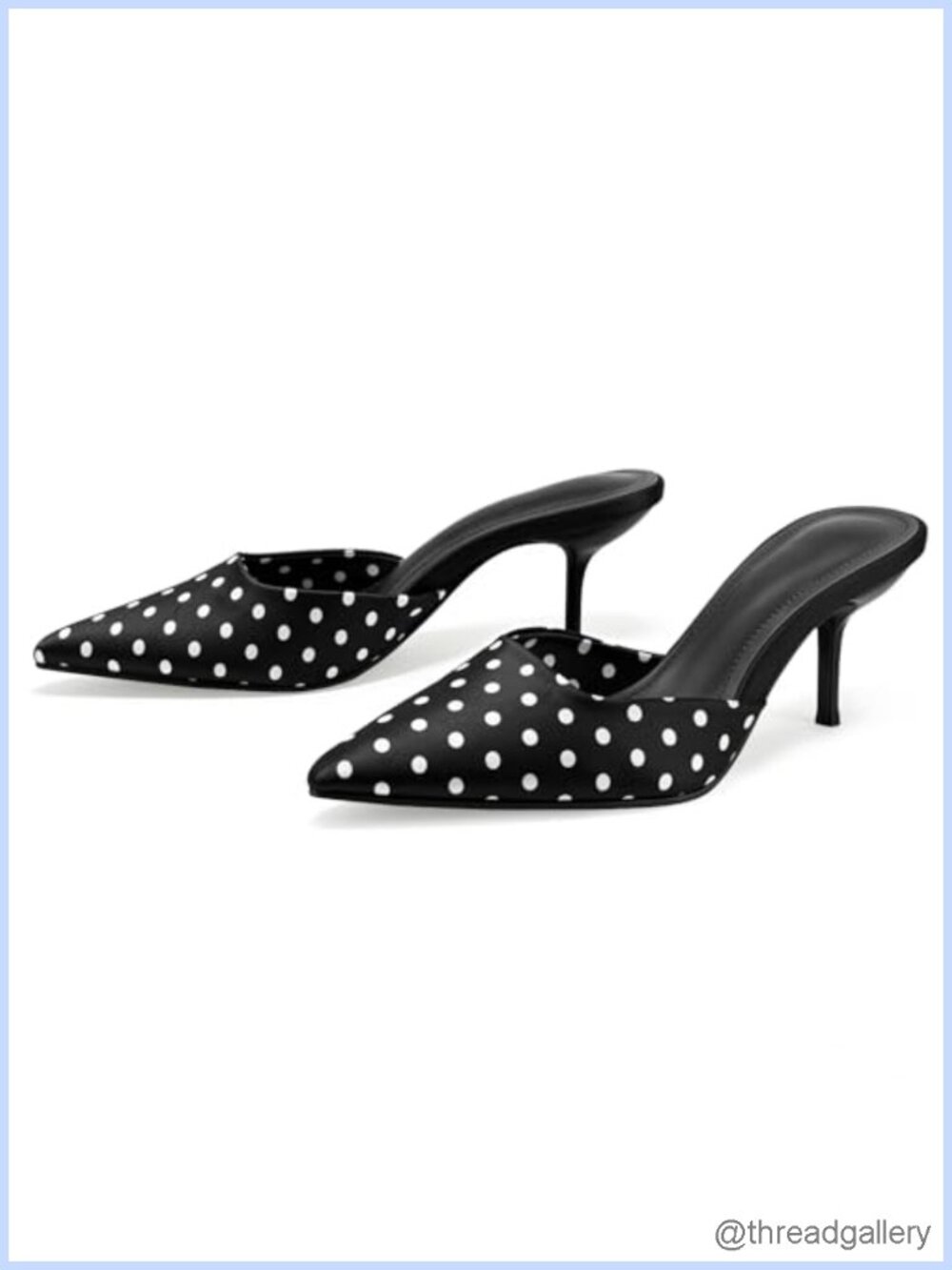 Pointed Toe Polka Dot Satin Heeled Mules Stiletto Heel Backless Pumps
